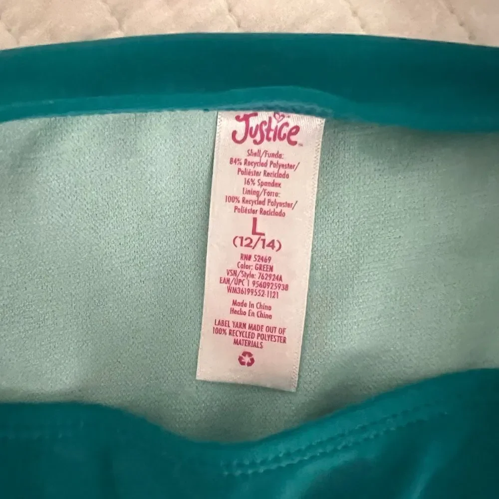 Girls Justice 3 piece set swim suit teal and floral and shorts size Large